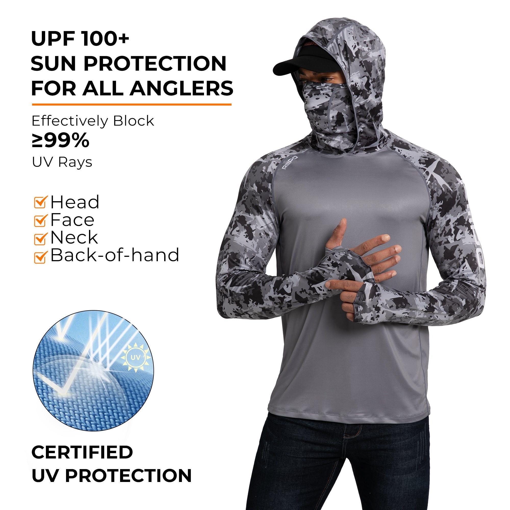 Performance Cooling Hoodie with Gaiter - Mix Print - Dark Grey