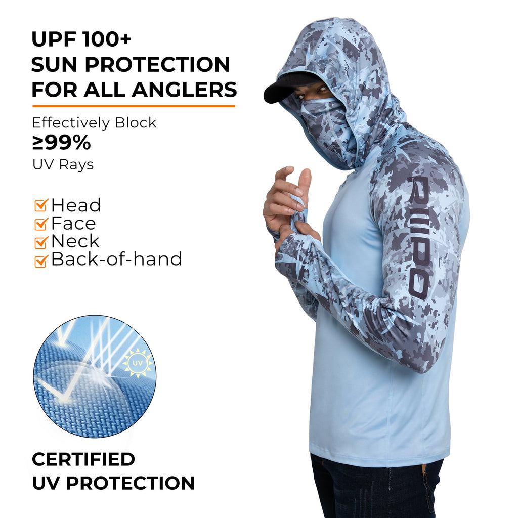 Performance Cooling Hoodie with Gaiter - Mix Print - Light Blue