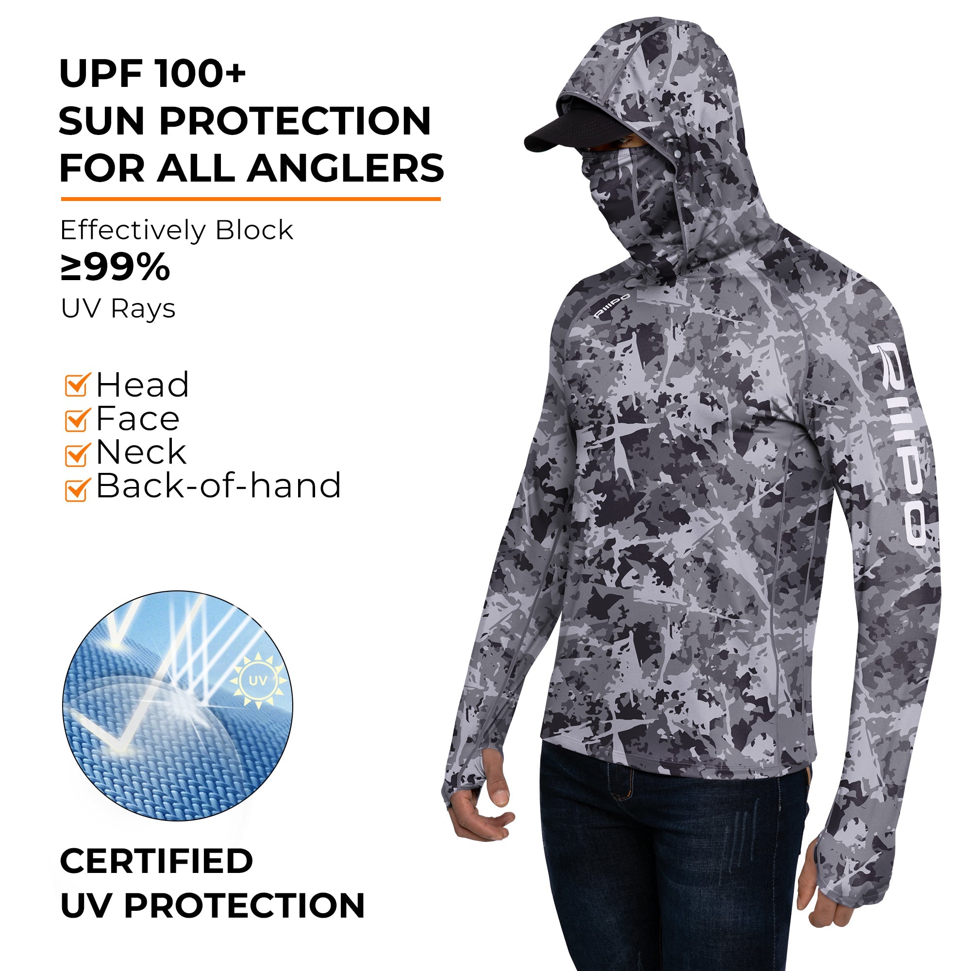 Performance Cooling Hoodie with Gaiter - Full Print - Dark Grey