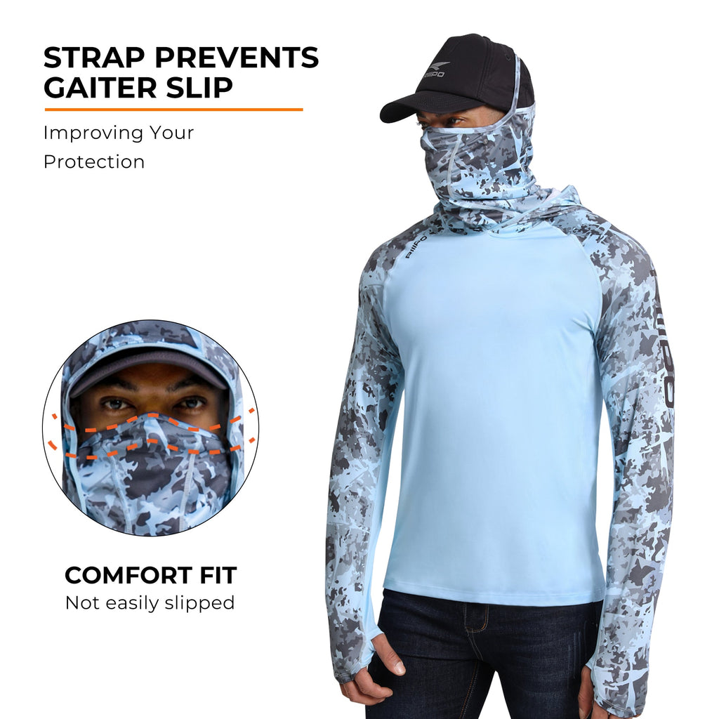 Performance Cooling Hoodie with Gaiter - Mix Print - Light Blue