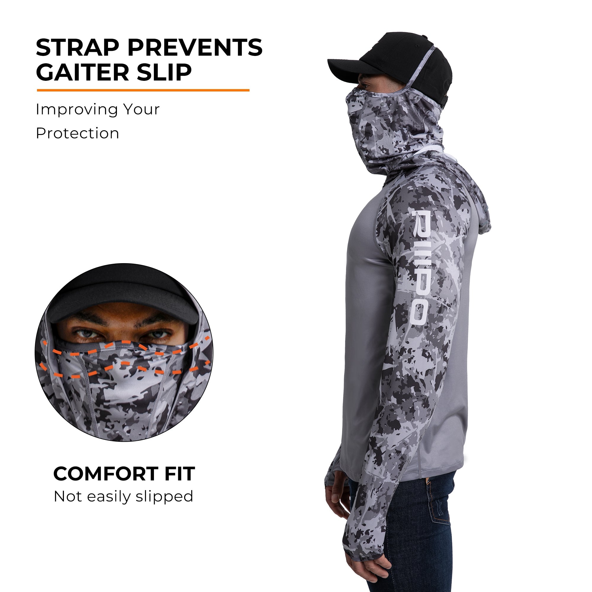 Performance Cooling Hoodie with Gaiter - Mix Print - Dark Grey