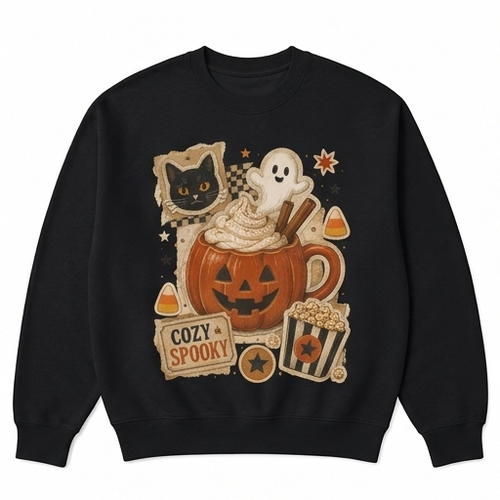 Cozy Spooky Pumpkin Halloween Sweatshirt - Black