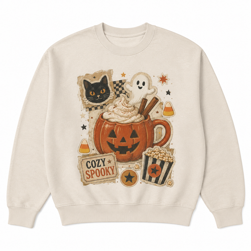 Cozy Spooky Pumpkin Halloween Sweatshirt - Beige