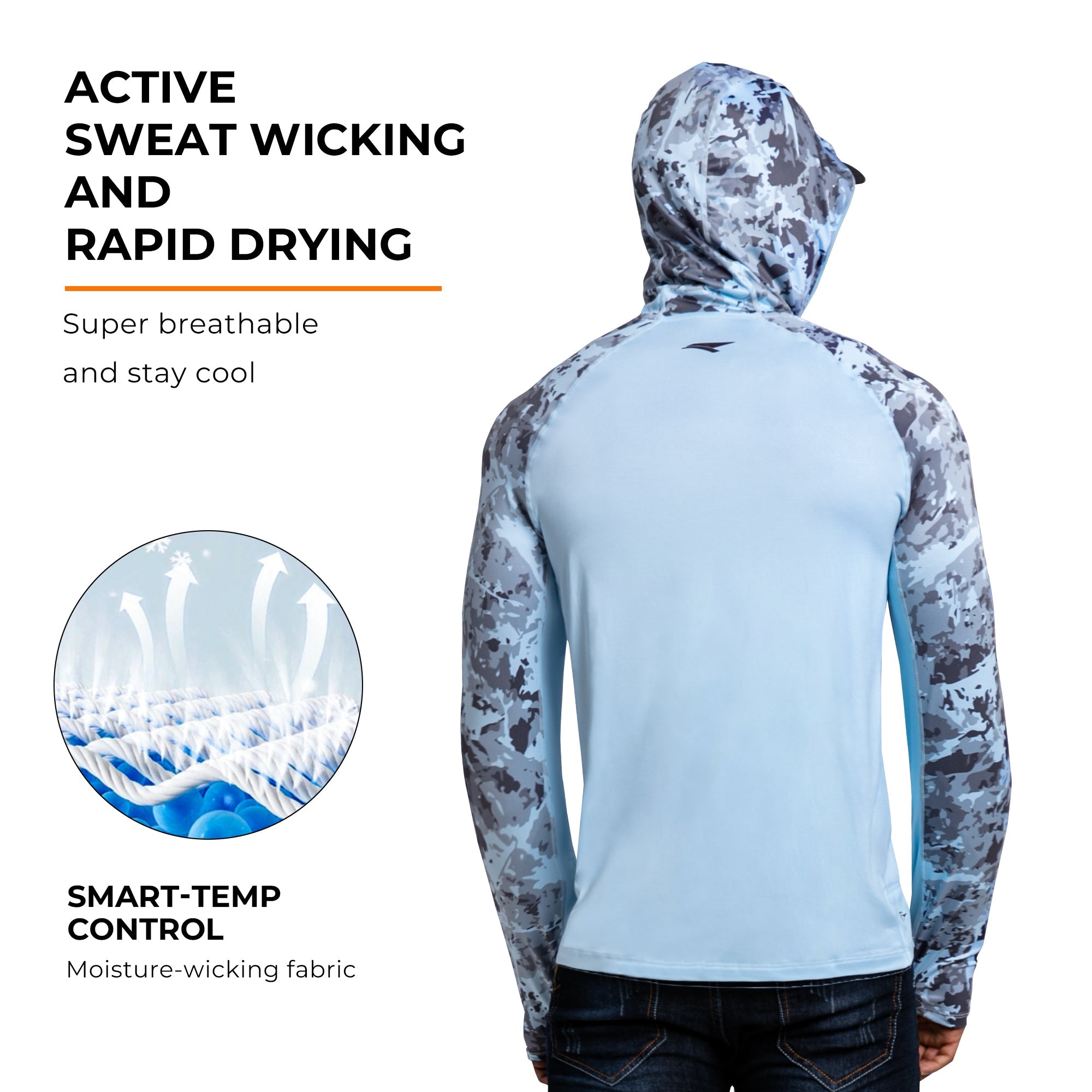 Performance Cooling Hoodie with Gaiter - Mix Print - Light Blue