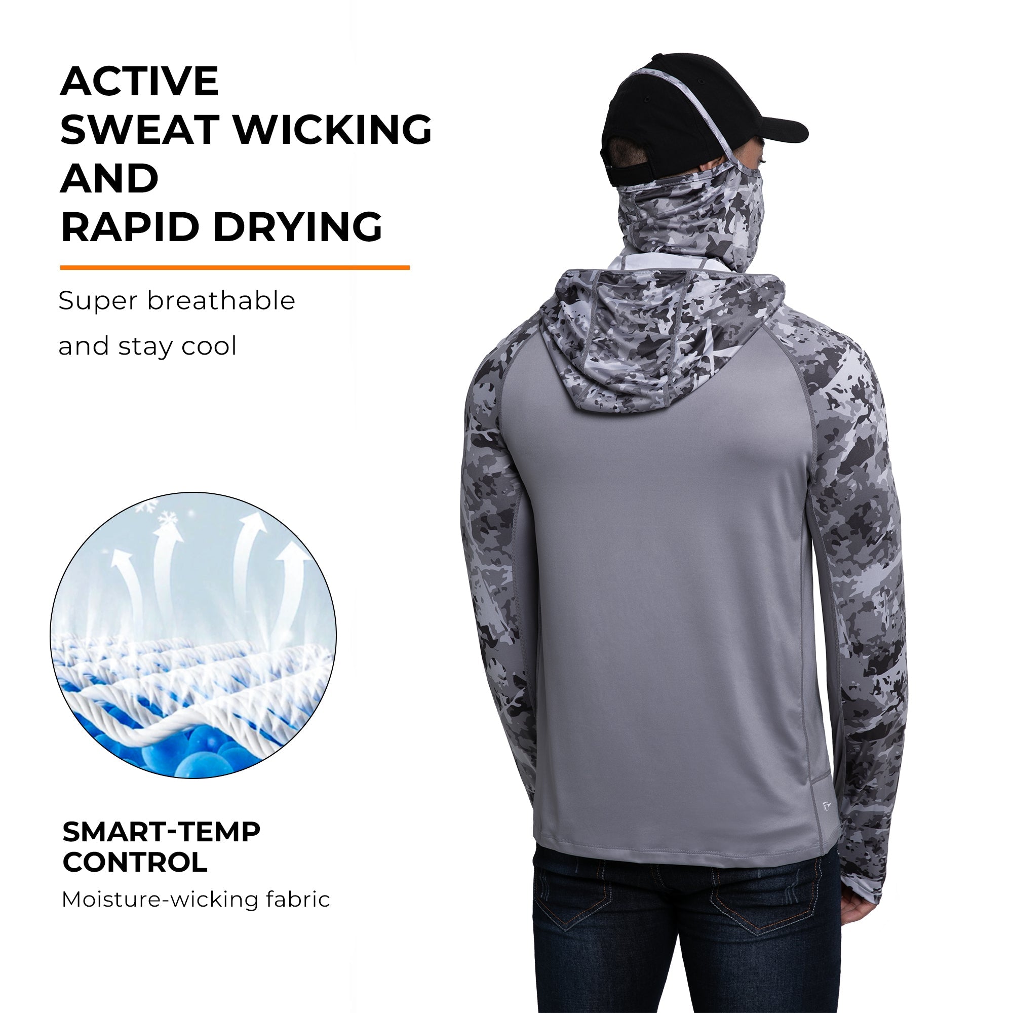 Performance Cooling Hoodie with Gaiter - Mix Print - Dark Grey