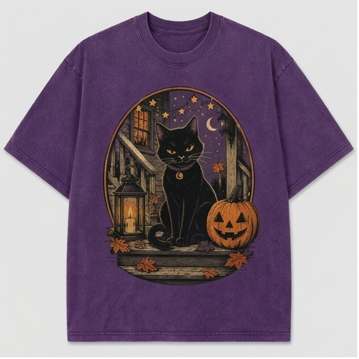 Moonlit Black Cat Porch Tee