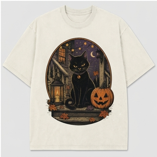 Moonlit Black Cat Porch Tee
