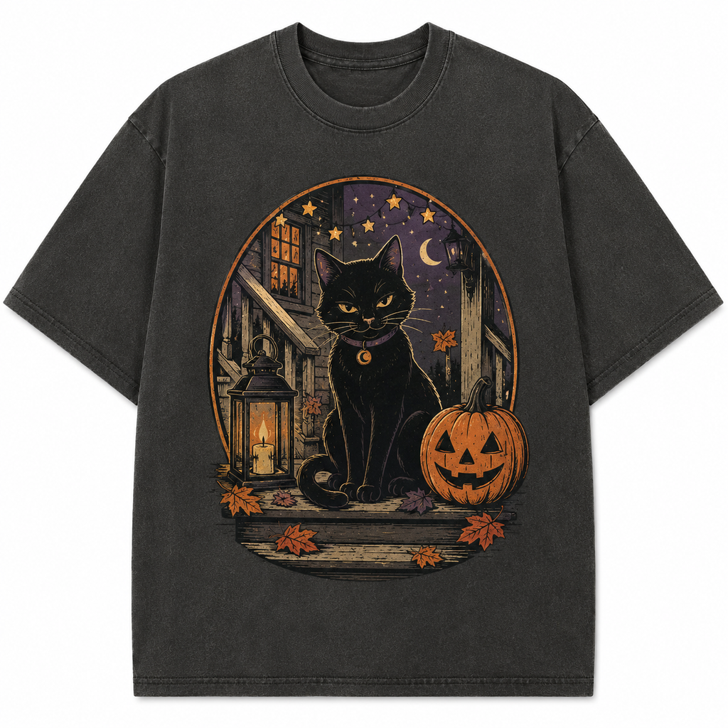 Moonlit Black Cat Porch Tee
