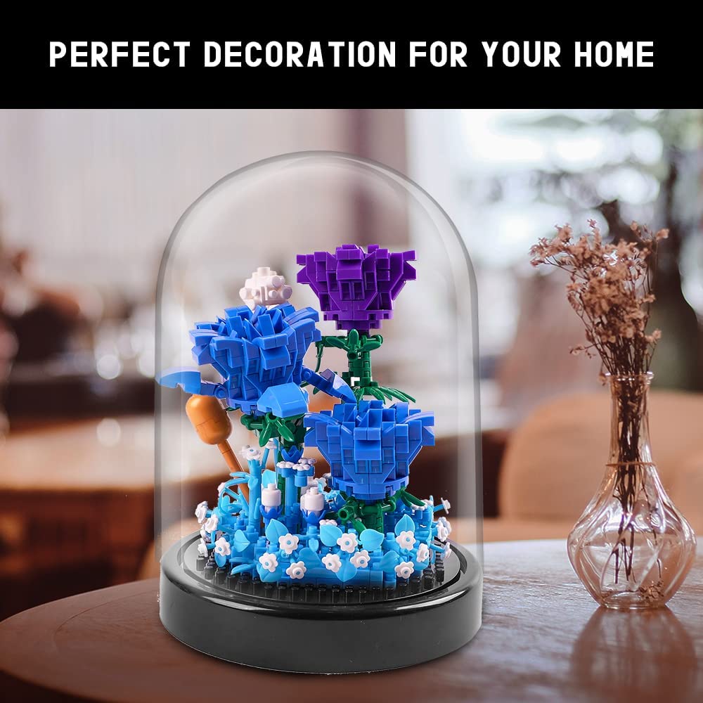 Flower Bouquet Building Kit - 630 PCS Valentines Day Gift Bonsai Tree Sets for Adult Girlfriend Wife (Blue Roses)