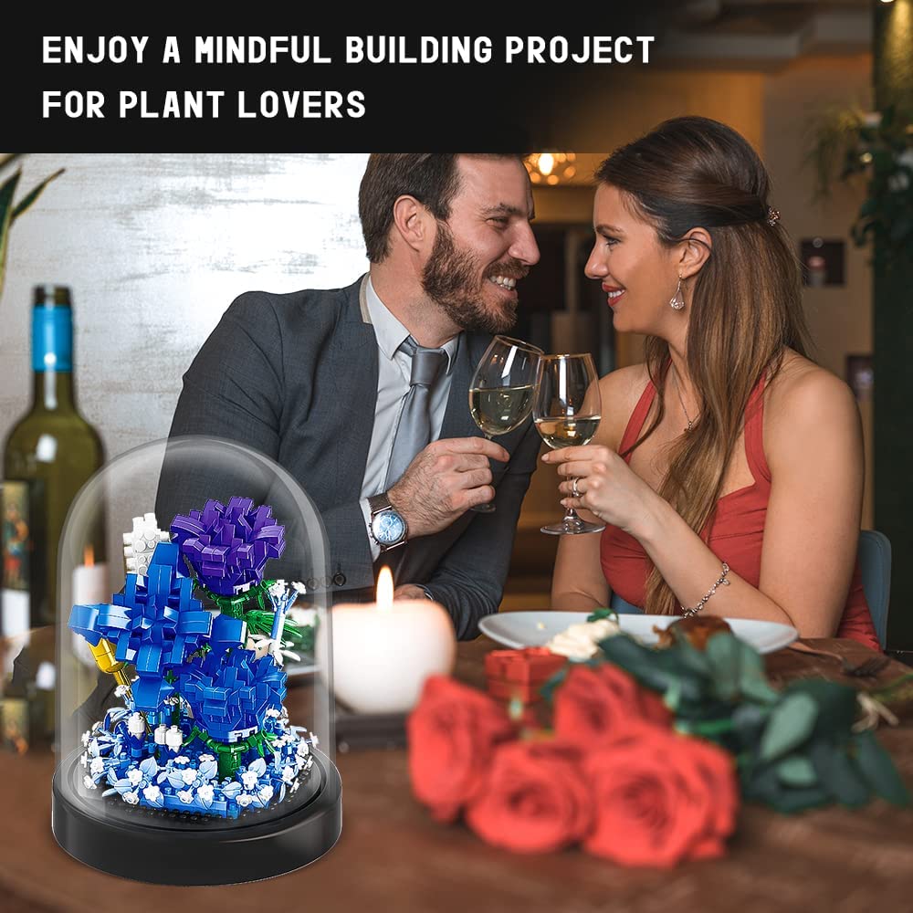 Flower Bouquet Building Kit - 630 PCS Valentines Day Gift Bonsai Tree Sets for Adult Girlfriend Wife (Blue Roses)