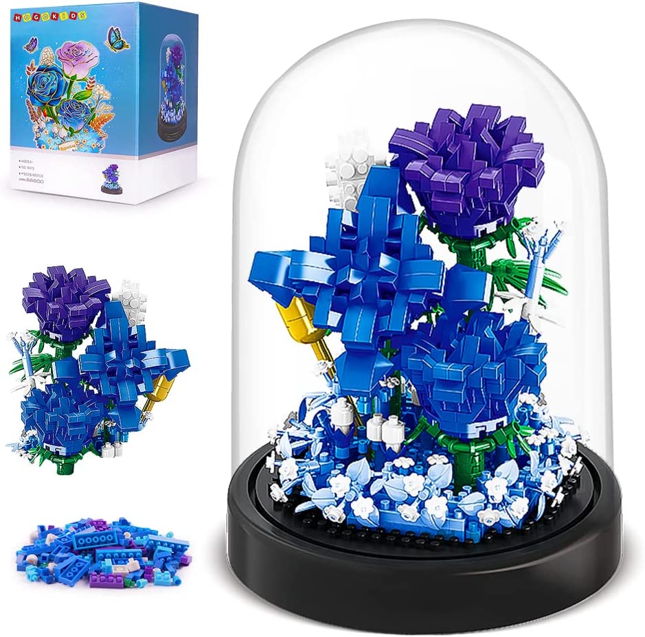 Flower Bouquet Building Kit - 630 PCS Valentines Day Gift Bonsai Tree Sets for Adult Girlfriend Wife (Blue Roses)