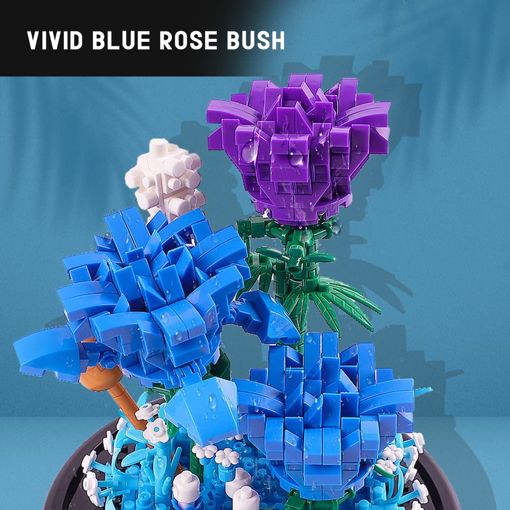 Flower Bouquet Building Kit - 630 PCS Valentines Day Gift Bonsai Tree Sets for Adult Girlfriend Wife (Blue Roses)