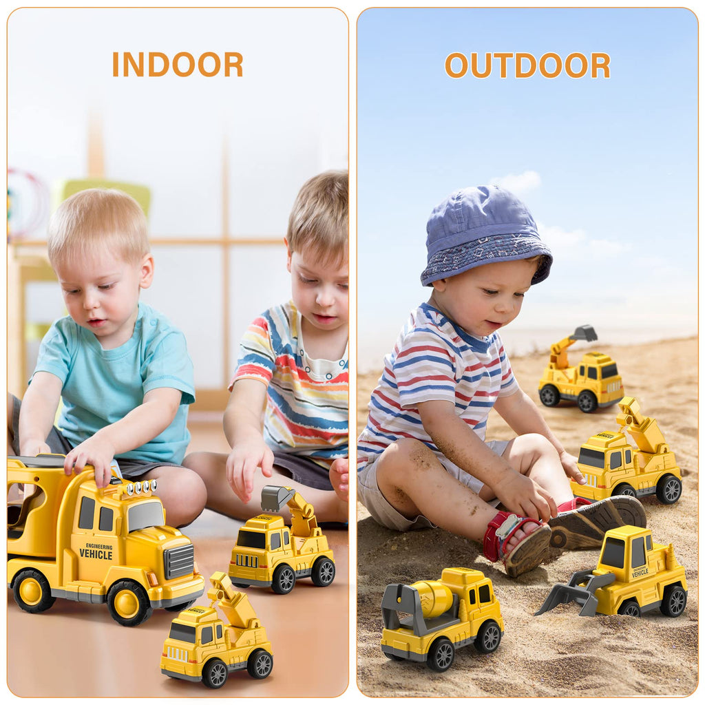 Construction Toddler Truck Toys for Age 3+ Boys,5-in-1 Friction Power Vehicle Car Toy for Toddlers,Carrier Truck Toys for Kids,Christmas Birthday Gifts for Girls Age 3+