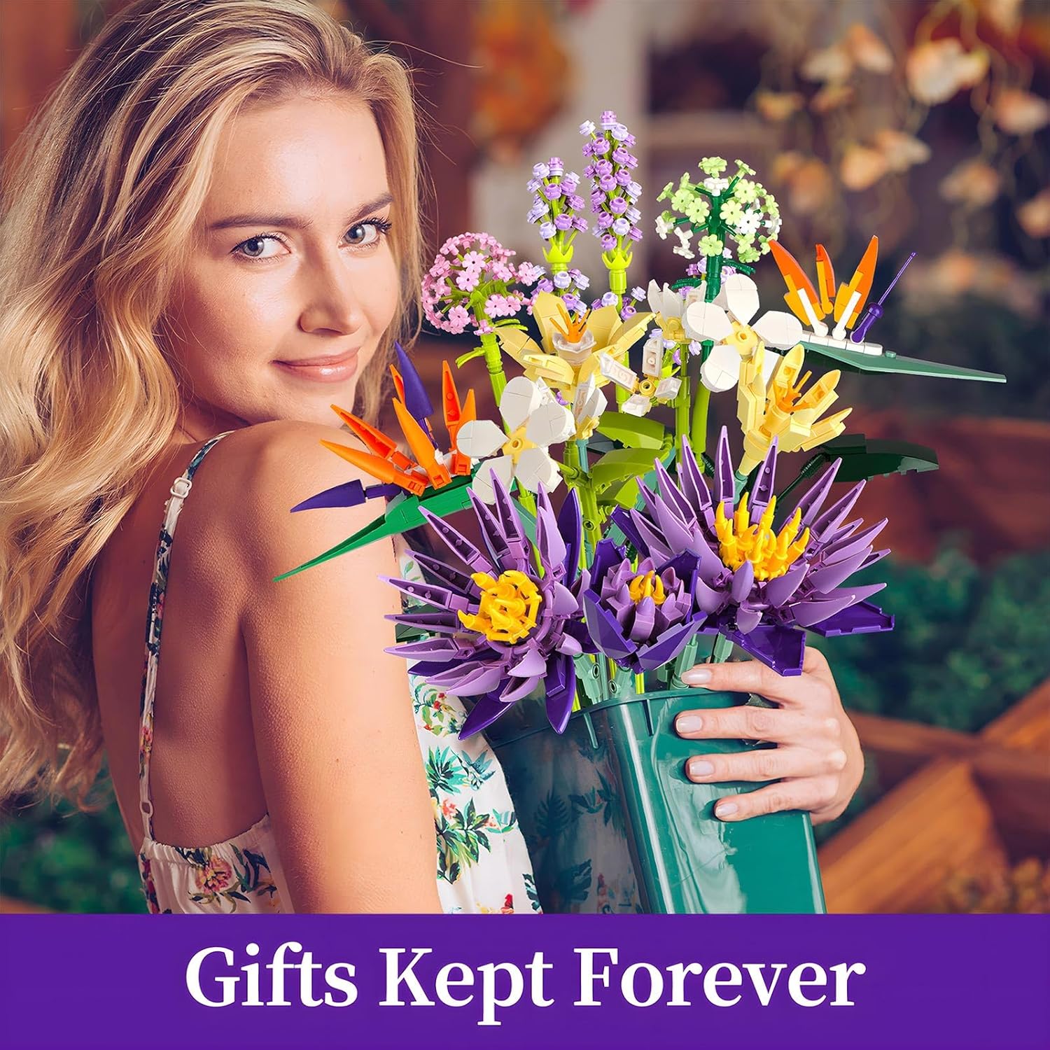 Flower Bouquet Building Blocks Set, Botanical Collection for Home Decor Accessories, DIY Unique Gift for Girls and Kids Aged 8+ (891 PCS)