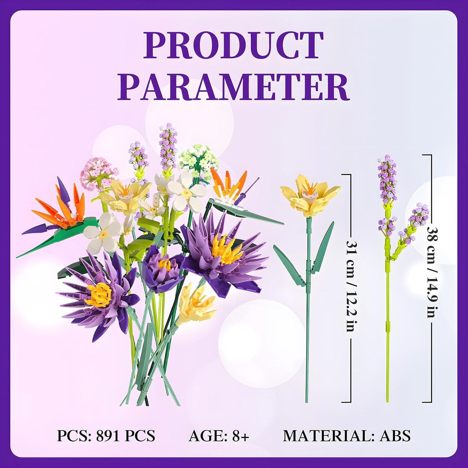 Flower Bouquet Building Blocks Set, Botanical Collection for Home Decor Accessories, DIY Unique Gift for Girls and Kids Aged 8+ (891 PCS)