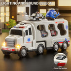 Emergency Rescue Vehicle Toddler Truck Toys 7in1 Friction Power Cars Helicopter Police Car Fire Truck Ambulance Cars Gifts for Kids Age 3+