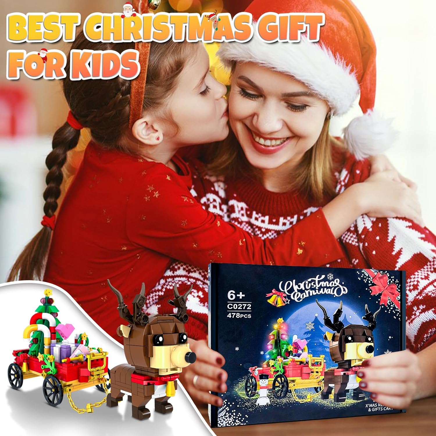Christmas Building Sets, 478Pcs Christmas Reindeer, Tree, Gift Car Blocks Bricks Set for 6+ Kids Boys Girls Birthday Xmas Gifts