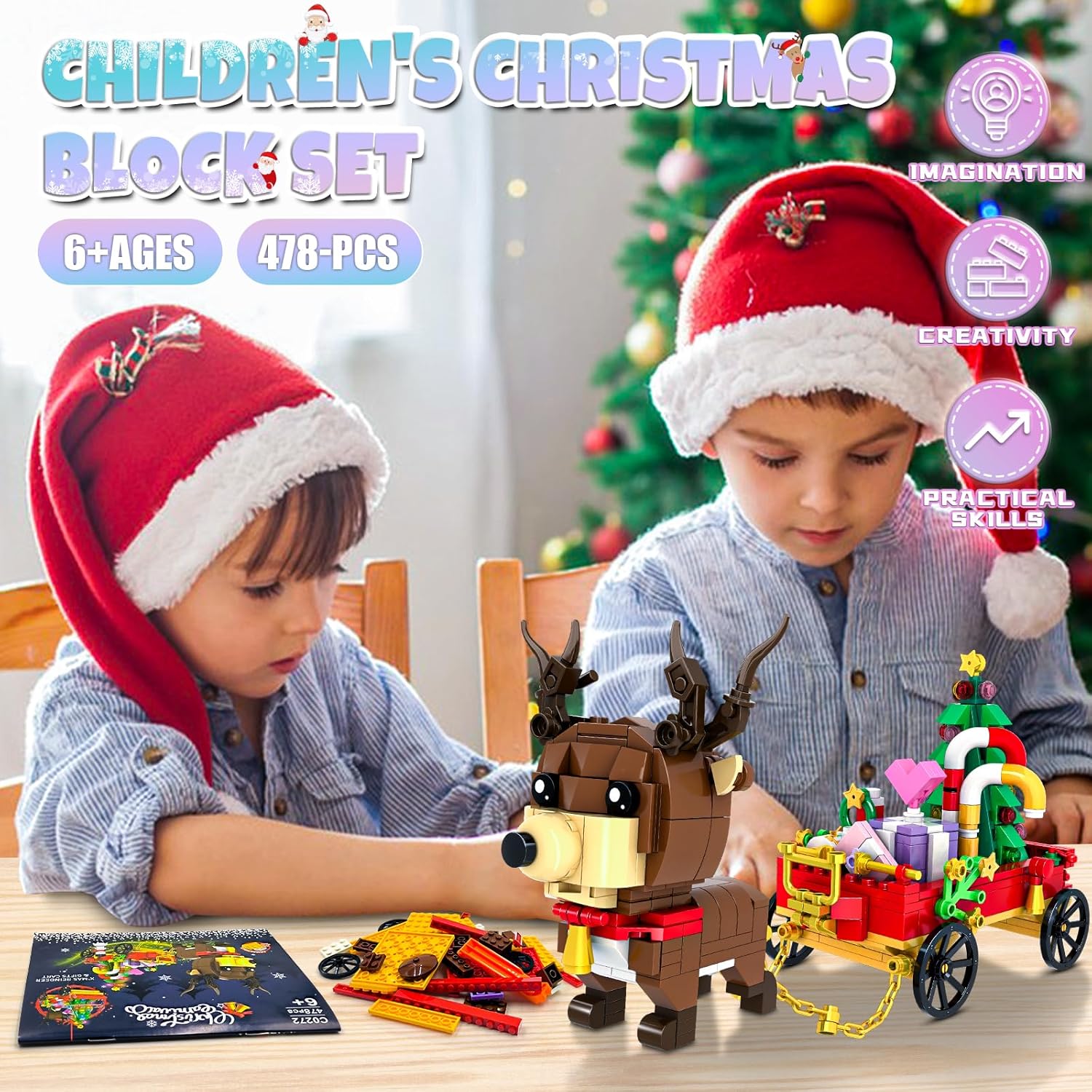 Christmas Building Sets, 478Pcs Christmas Reindeer, Tree, Gift Car Blocks Bricks Set for 6+ Kids Boys Girls Birthday Xmas Gifts