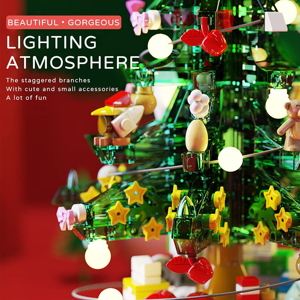 Christmas Tree Building Blocks Kits Party Set with Music Box Led Light Kit DIY Birthday Gift for Kids Boys Girls（870 Pieces）