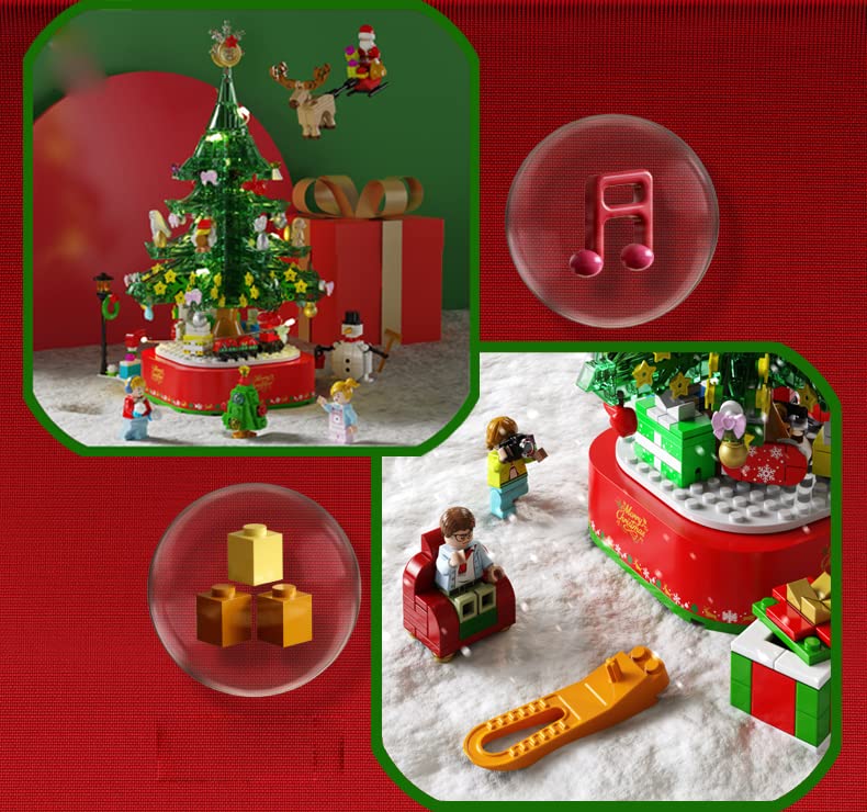 Christmas Tree Building Blocks Kits Party Set with Music Box Led Light Kit DIY Birthday Gift for Kids Boys Girls（870 Pieces）