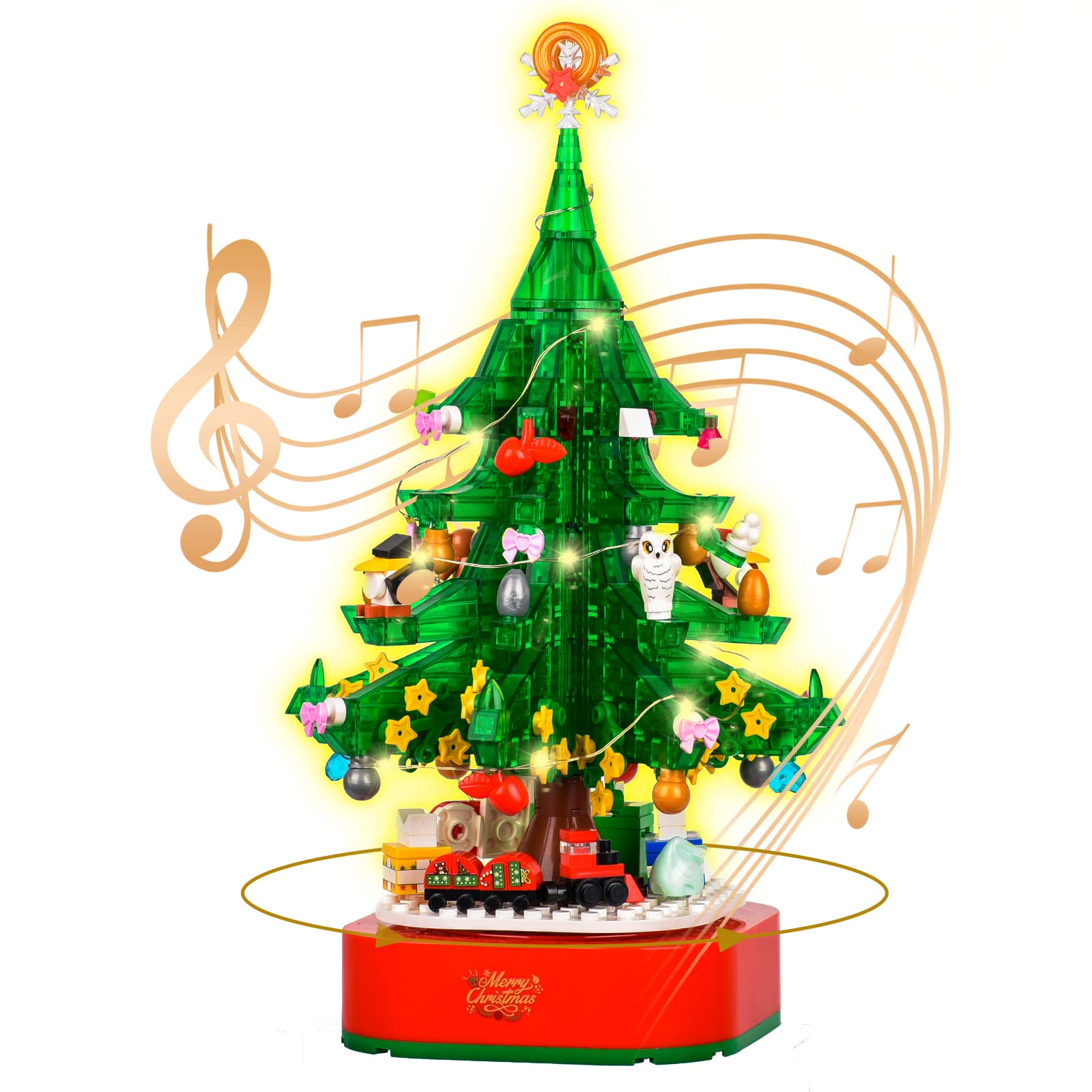 Christmas Tree Building Blocks Kits Party Set with Music Box Led Light Kit DIY Birthday Gift for Kids Boys Girls（870 Pieces）