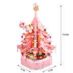 Pink Crystal Christmas Tree Building Block Set Music Box with LED Light Rotating Xmas Bricks Toy for Girls Ages 6+ Musical Blocks Toy