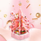 Pink Crystal Christmas Tree Building Block Set Music Box with LED Light Rotating Xmas Bricks Toy for Girls Ages 6+ Musical Blocks Toy