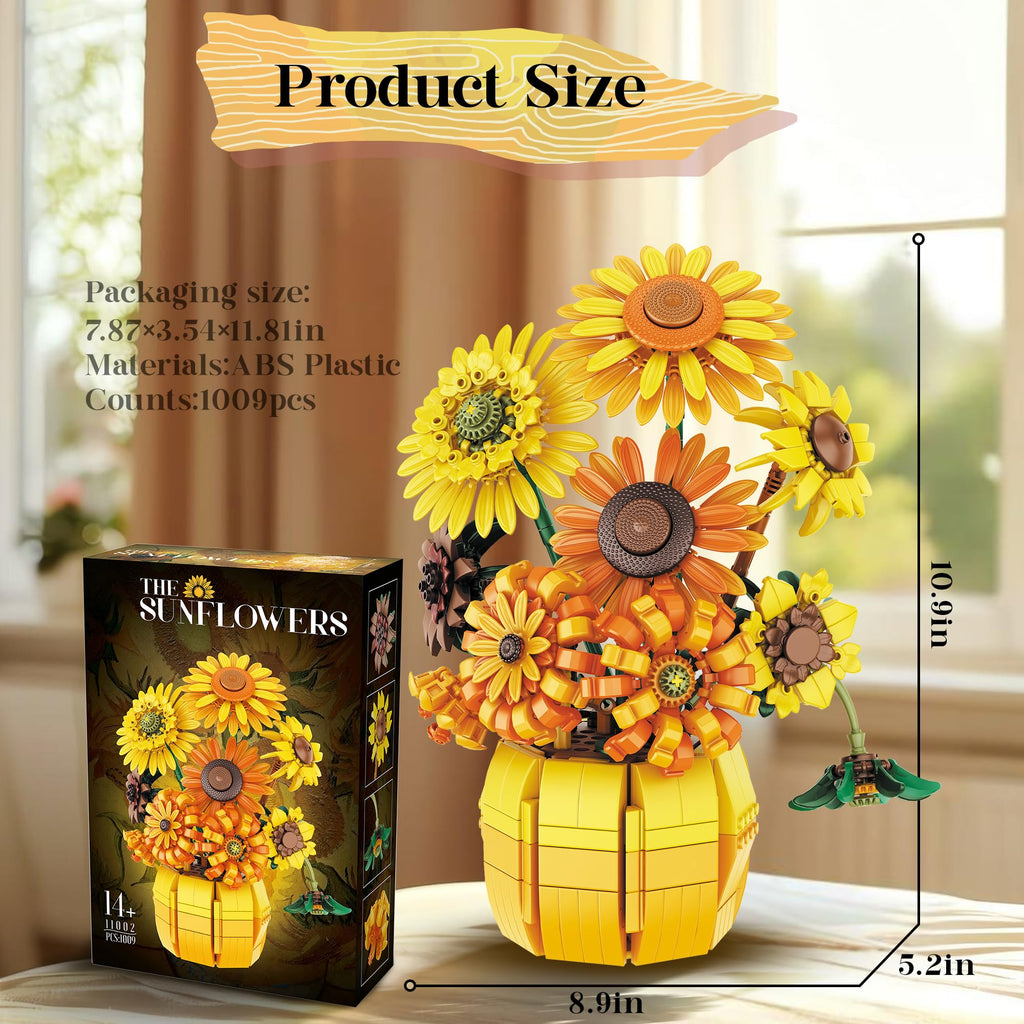 Sunflower Building Set Flowers with Vase Van Gogh Botanical Collection 1009pcs Compatible with Lego Ideal for Home and Office Decor Art Lover's  Gift