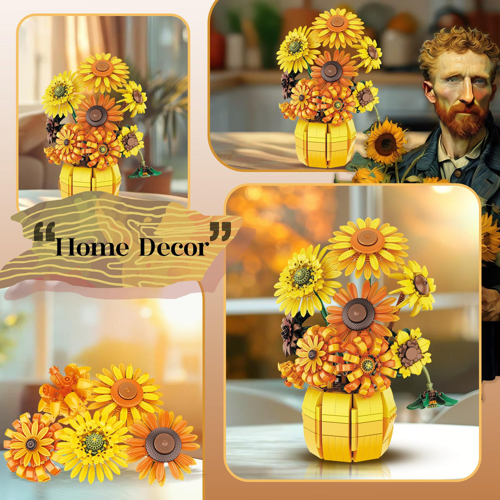 Sunflower Building Set Flowers with Vase Van Gogh Botanical Collection 1009pcs Compatible with Lego Ideal for Home and Office Decor Art Lover's  Gift