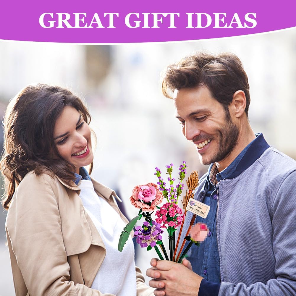 Mini Bricks Flower Bouquet Building Sets, Artificial Flowers, DIY Unique Decoration Home, 547 Pieces Botanical Collection for Gift