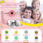 Kids Instant Print Camera, 1080P HD Kids Camera Instant Print with 3 Rolls Print Paper and 32GB Card for Boys and Girls Age 3 to 14, Pink
