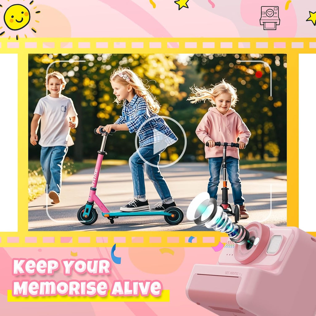 Kids Instant Print Camera, 1080P HD Kids Camera Instant Print with 3 Rolls Print Paper and 32GB Card for Boys and Girls Age 3 to 14, Pink