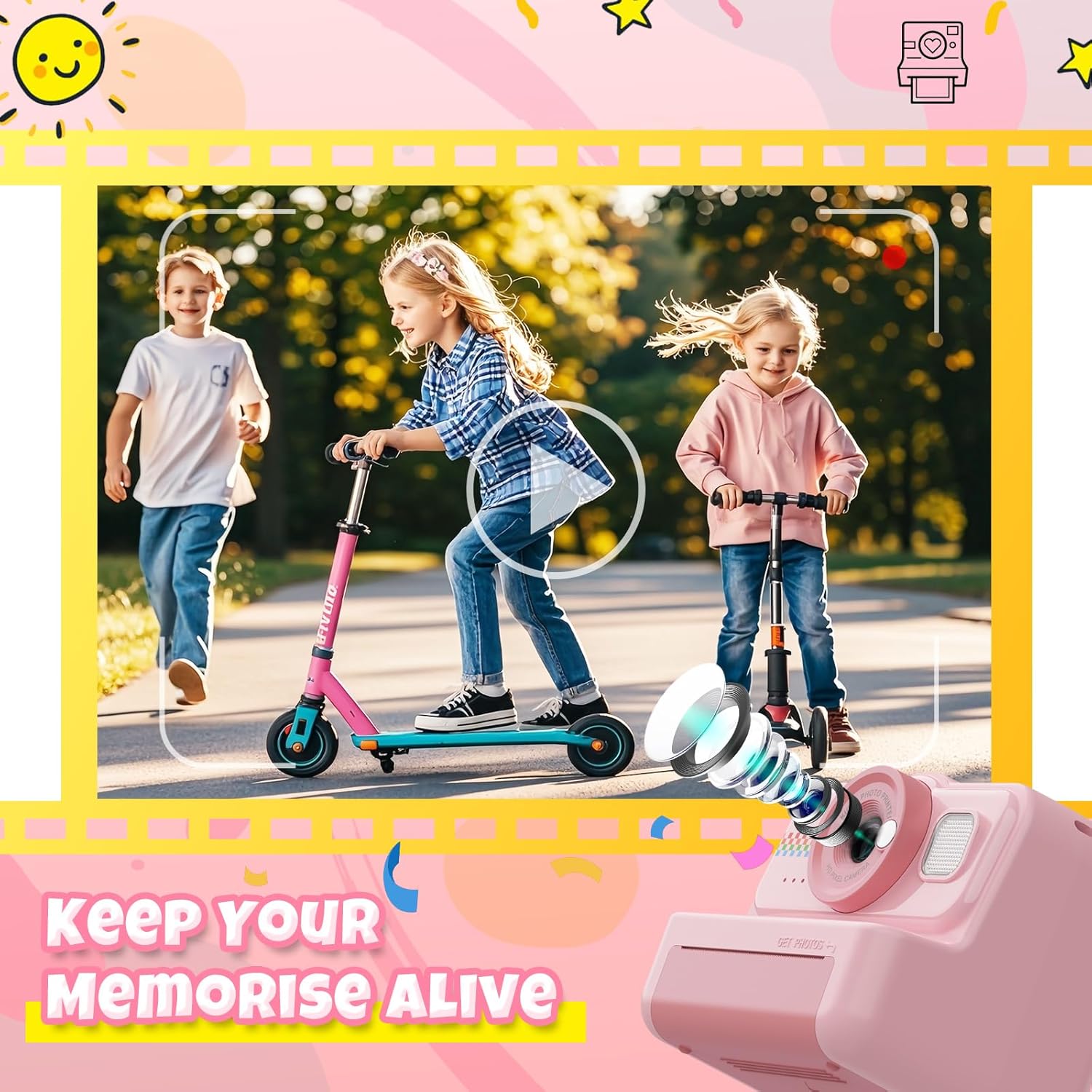 Kids Instant Print Camera, 1080P HD Kids Camera Instant Print with 3 Rolls Print Paper and 32GB Card for Boys and Girls Age 3 to 14, Pink
