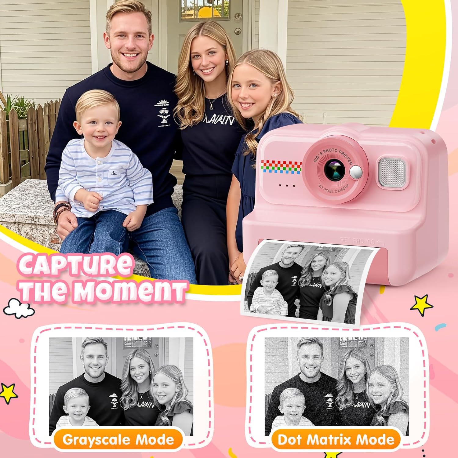 Kids Instant Print Camera, 1080P HD Kids Camera Instant Print with 3 Rolls Print Paper and 32GB Card for Boys and Girls Age 3 to 14, Pink