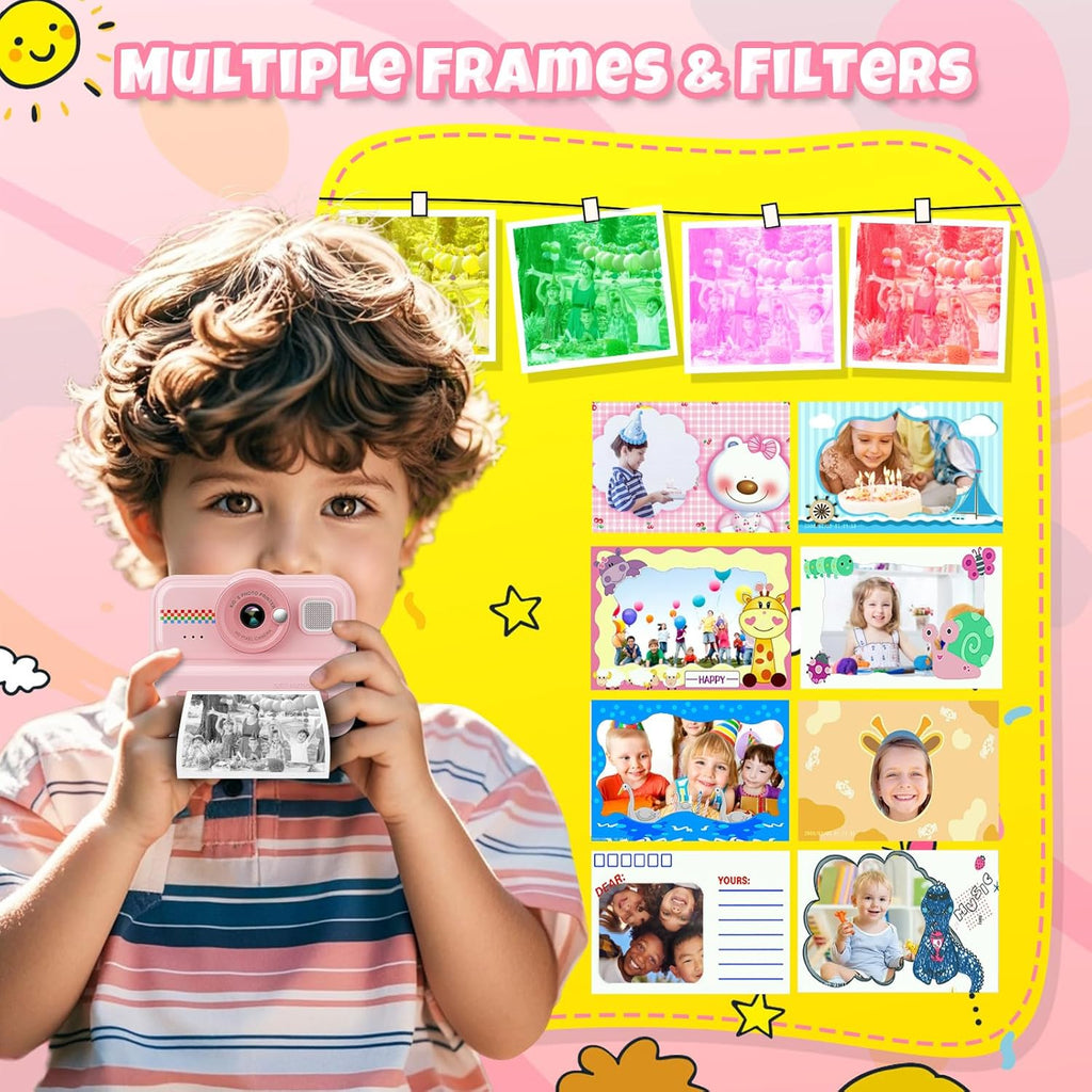Kids Instant Print Camera, 1080P HD Kids Camera Instant Print with 3 Rolls Print Paper and 32GB Card for Boys and Girls Age 3 to 14, Pink