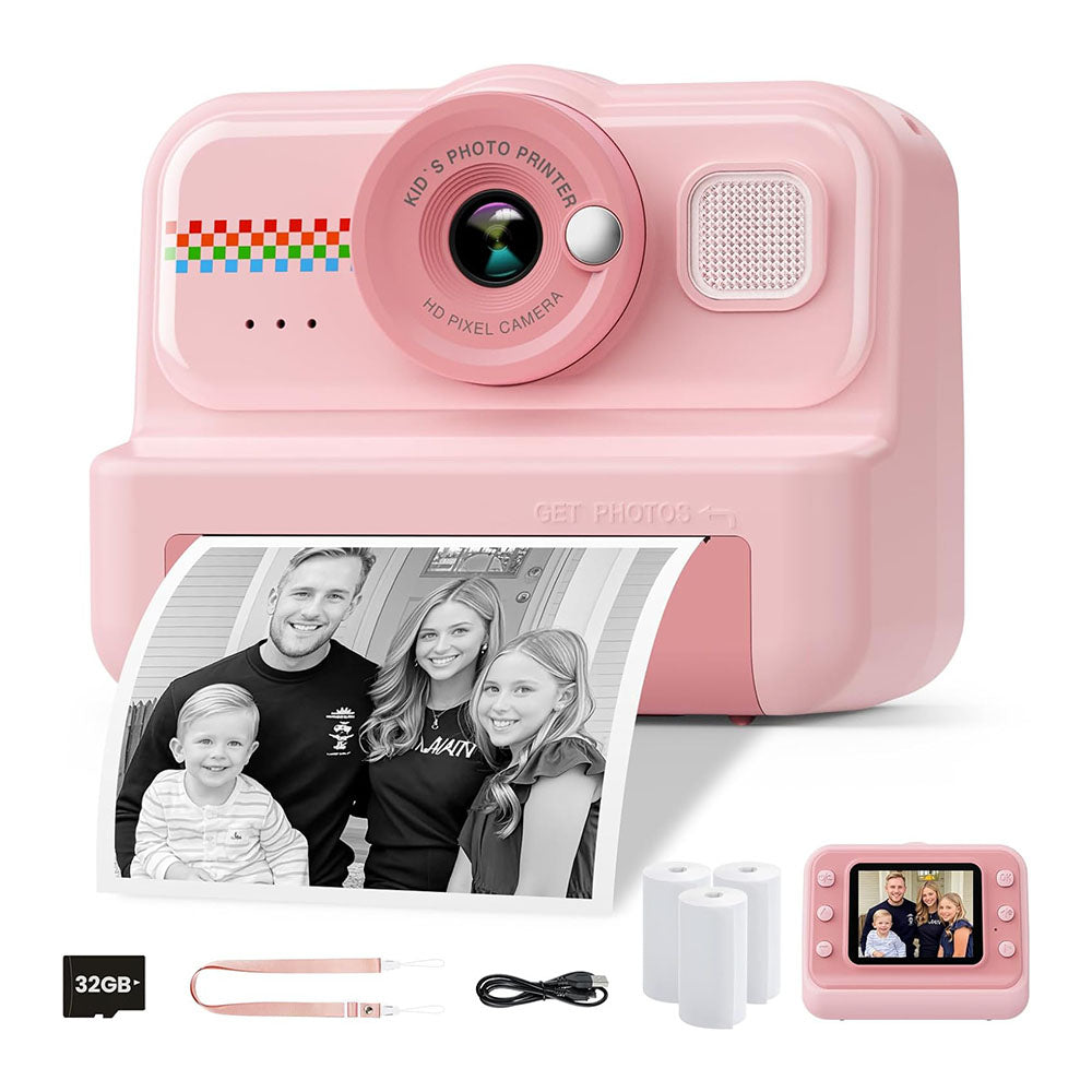 Kids Instant Print Camera, 1080P HD Kids Camera Instant Print with 3 Rolls Print Paper and 32GB Card for Boys and Girls Age 3 to 14, Pink
