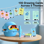 Drawing Robot for Boys Girls Montessori Painting Toys for 3 4 5 6 7 8 Year Old, Voice Interactive Educational Drawing Machine with 100 Cards, Blue