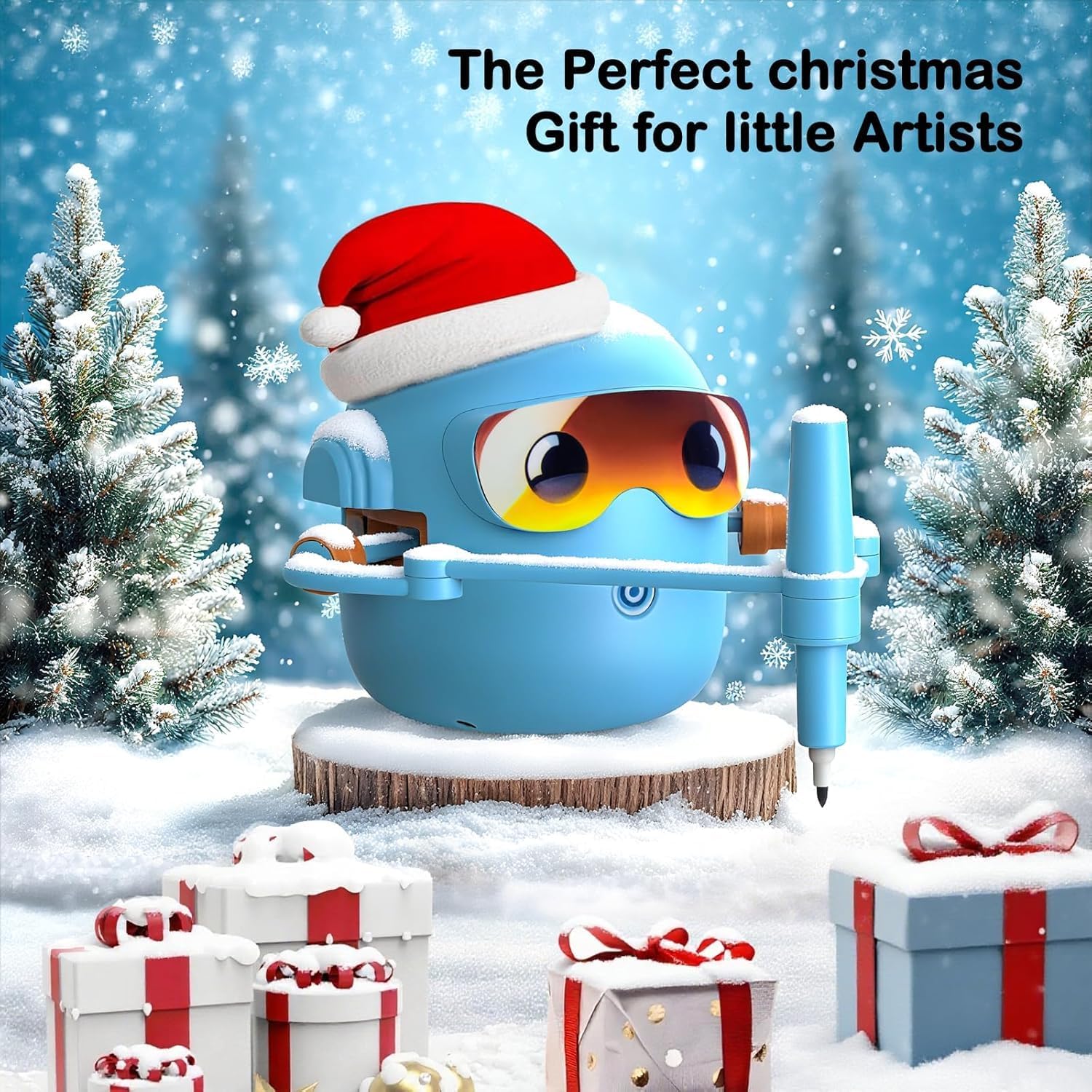 Drawing Robot for Boys Girls Montessori Painting Toys for 3 4 5 6 7 8 Year Old, Voice Interactive Educational Drawing Machine with 100 Cards, Blue