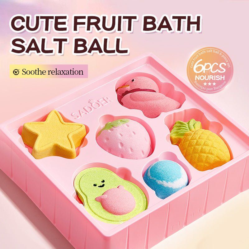Bath Salt Balls 6PCS Fruit Shape Bath Bomb Gifts Set Body Cleanse Skin Care Shower Kids Toy Easter Birthday Gift Spa set COL Mixed