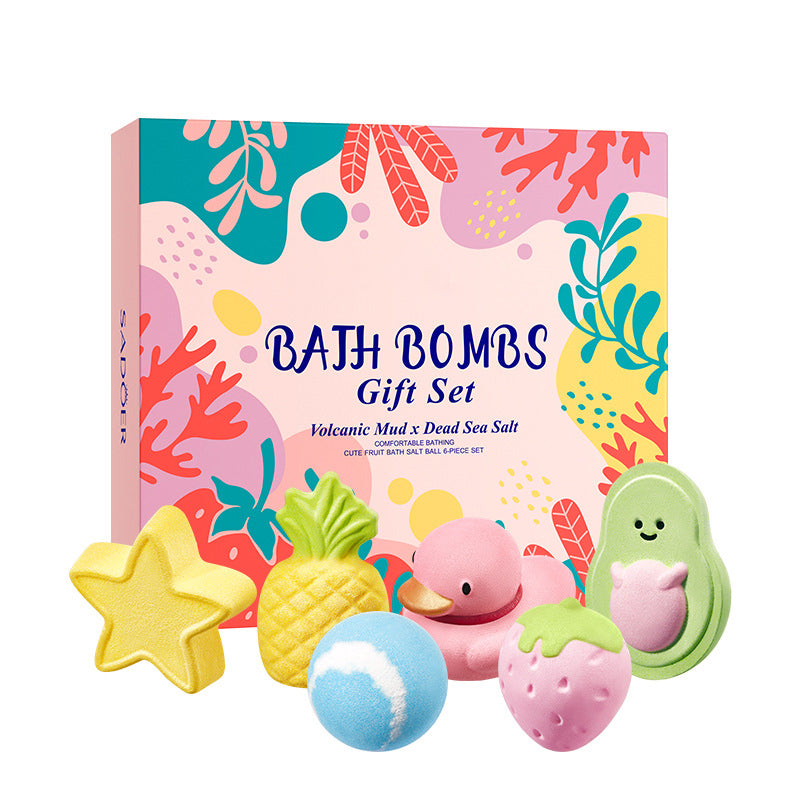 Bath Salt Balls 6PCS Fruit Shape Bath Bomb Gifts Set Body Cleanse Skin Care Shower Kids Toy Easter Birthday Gift Spa set COL Mixed