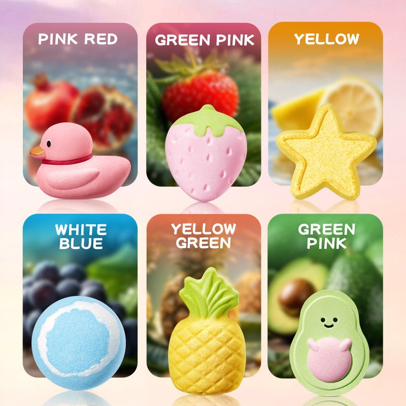 Bath Salt Balls 6PCS Fruit Shape Bath Bomb Gifts Set Body Cleanse Skin Care Shower Kids Toy Easter Birthday Gift Spa set COL Mixed