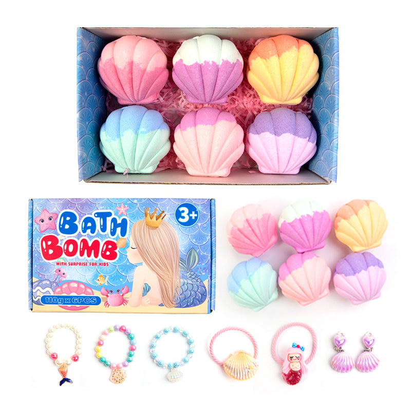 Mermaid Bath Bombs Essential Oil Bubble Fizzy Bath Salt Balls Shell Shaped With Bracelet Inside Kids Girls Christmas Birthday Gift Bath Bomb Gifts
