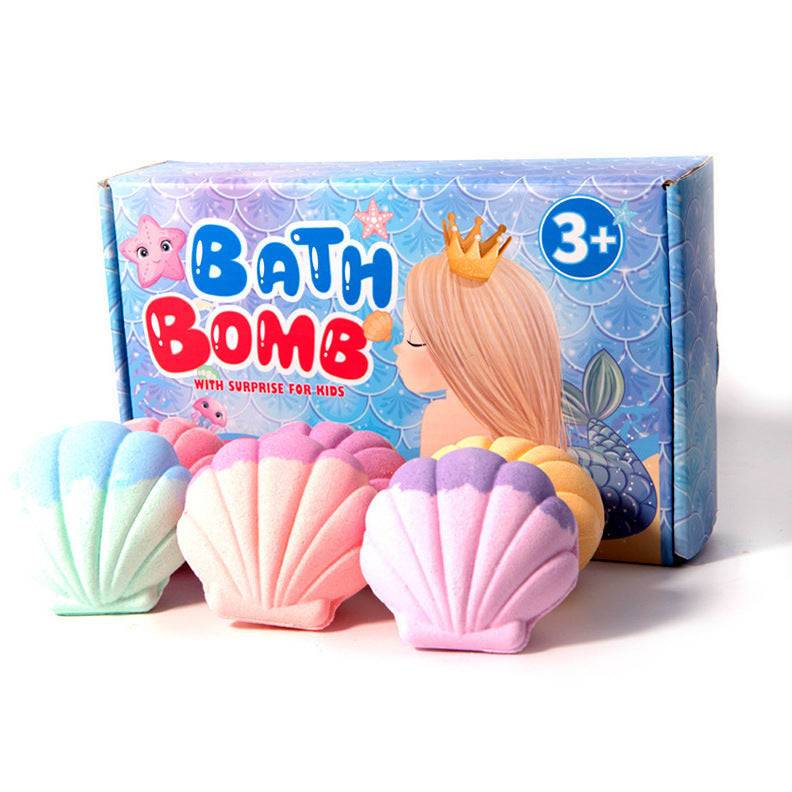 Mermaid Bath Bombs Essential Oil Bubble Fizzy Bath Salt Balls Shell Shaped With Bracelet Inside Kids Girls Christmas Birthday Gift Bath Bomb Gifts