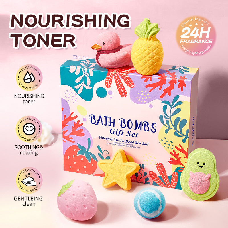 Bath Salt Balls 6PCS Fruit Shape Bath Bomb Gifts Set Body Cleanse Skin Care Shower Kids Toy Easter Birthday Gift Spa set COL Mixed