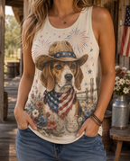 4th of July Fireworks Beagle Cowboy Patriotic Women's Graphic Tank Top