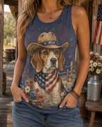 4th of July Fireworks Beagle Cowboy Patriotic Women's Graphic Tank Top