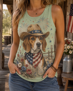 4th of July Fireworks Beagle Cowboy Patriotic Women's Graphic Tank Top