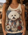 Vintage Americana Bichon Frise Floral Graphic Tank Top