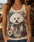Vintage Americana Bichon Frise Floral Graphic Tank Top