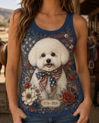 Vintage Americana Bichon Frise Floral Graphic Tank Top